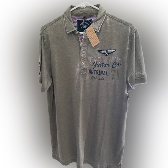 Hard Rock Men's Guitar Company Military Polo Olive Green PRAGUE Size L - NWT - Picture 2 of 12
